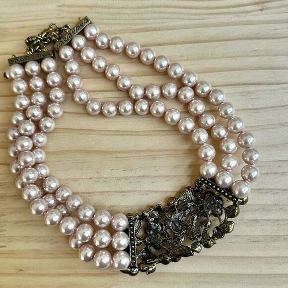 Heidi Daus "Secret Garden" Triple Strand Pearl Statement Necklace - Picture 4 of 12